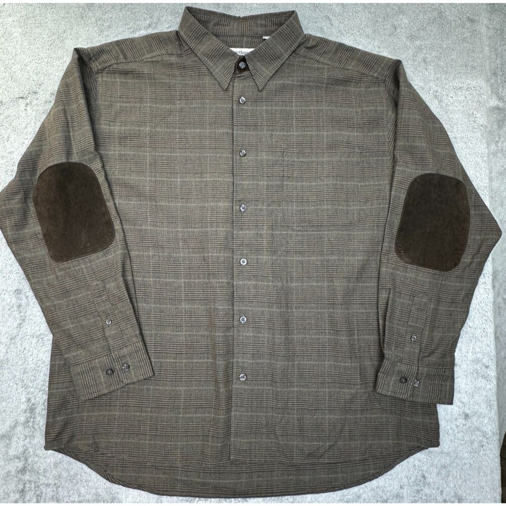 Vintage Firethorn Silver Men's XXL Plaid Button Down Shirt Wool Blend Brown Gray
